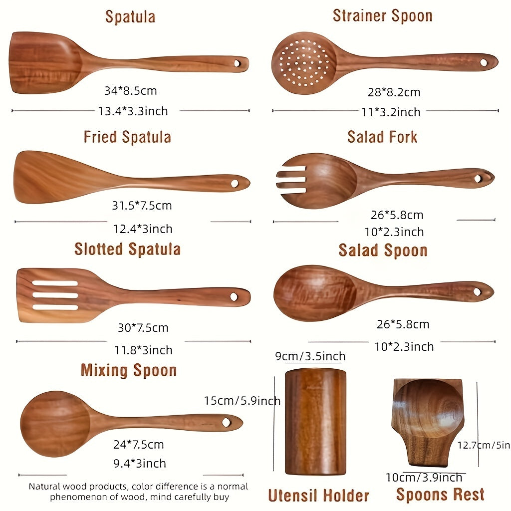 9pcs Non Stick Wooden Kitchen Utensil Set Safe and Eco Friendly