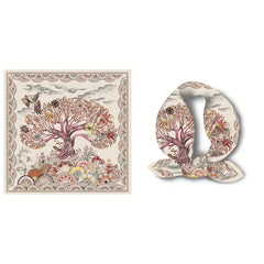 Vintage Tree Print Bandana Beige Square Scarf Boho Satin Neckerchief