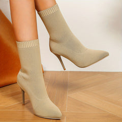 Women's Stiletto Heel Sock Boots Point Toe Slim Short Boots