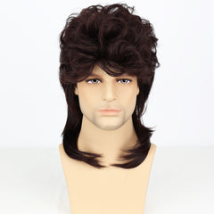 Men's Dark Brown Curved Short Wig Fluffy Daily Cosplay Costume Wig