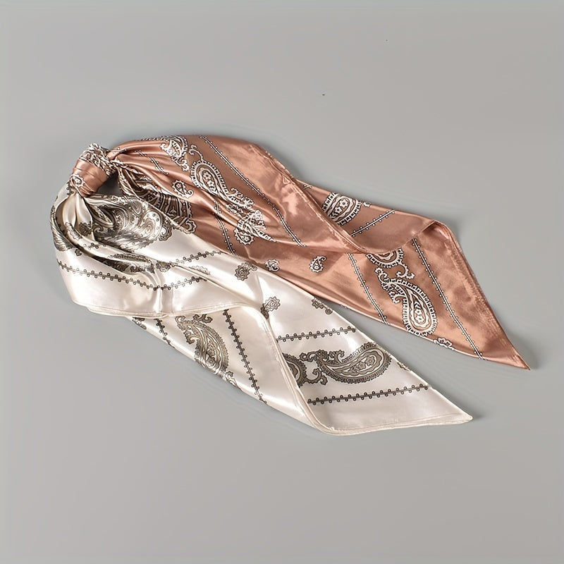 Vintage Paisley Print Satin Scarf Block Square Neckerchief Women Shawl