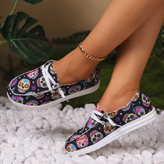 Colorful Skull Pattern Slip-On Canvas Sneakers for Halloween