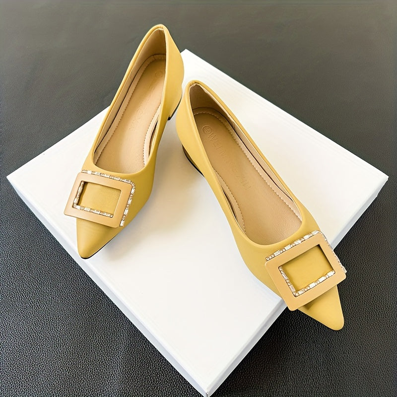 Women's Rhinestone Buckle Block Heel Slip on Glitter Dress Shoes