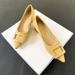 Women's Rhinestone Buckle Block Heel Slip on Glitter Dress Shoes