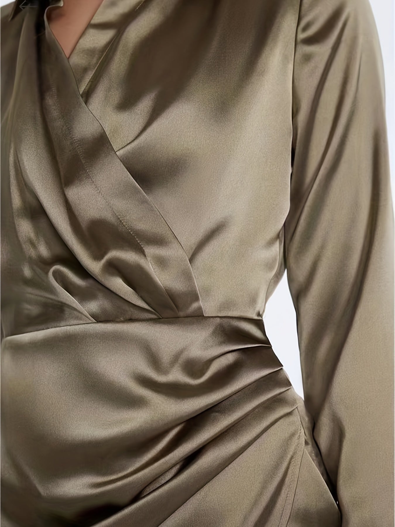 Solid Surplice Neck Long Sleeve Dress Mini Dress