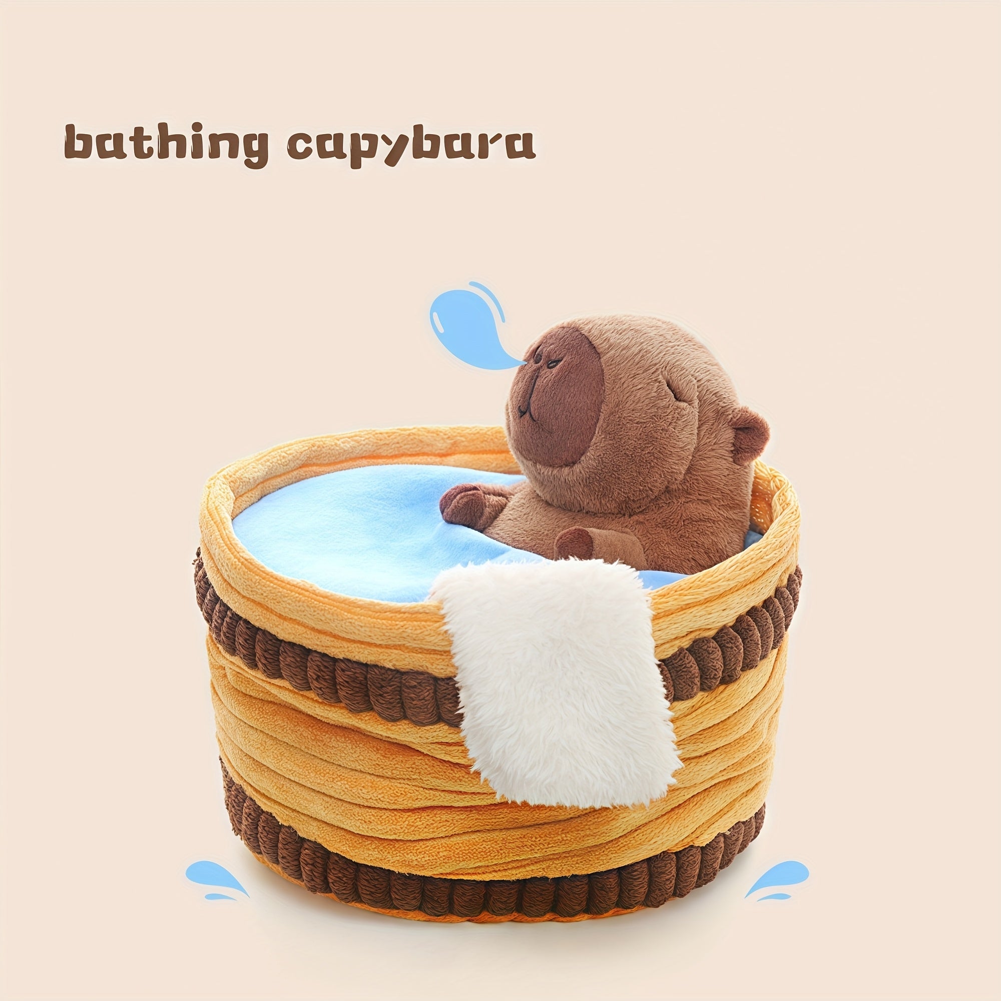 Bathing Capybara Plush Toy & Fluffy Water Rat with Towel
