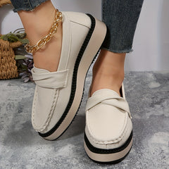 Women's Twist Knot Platform Loafers Solid Round Toe Slip On Wedge Shoes