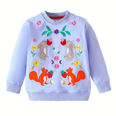 Girls Bunny Fox Fruit Embroidery Sweatshirt Top Pullovers