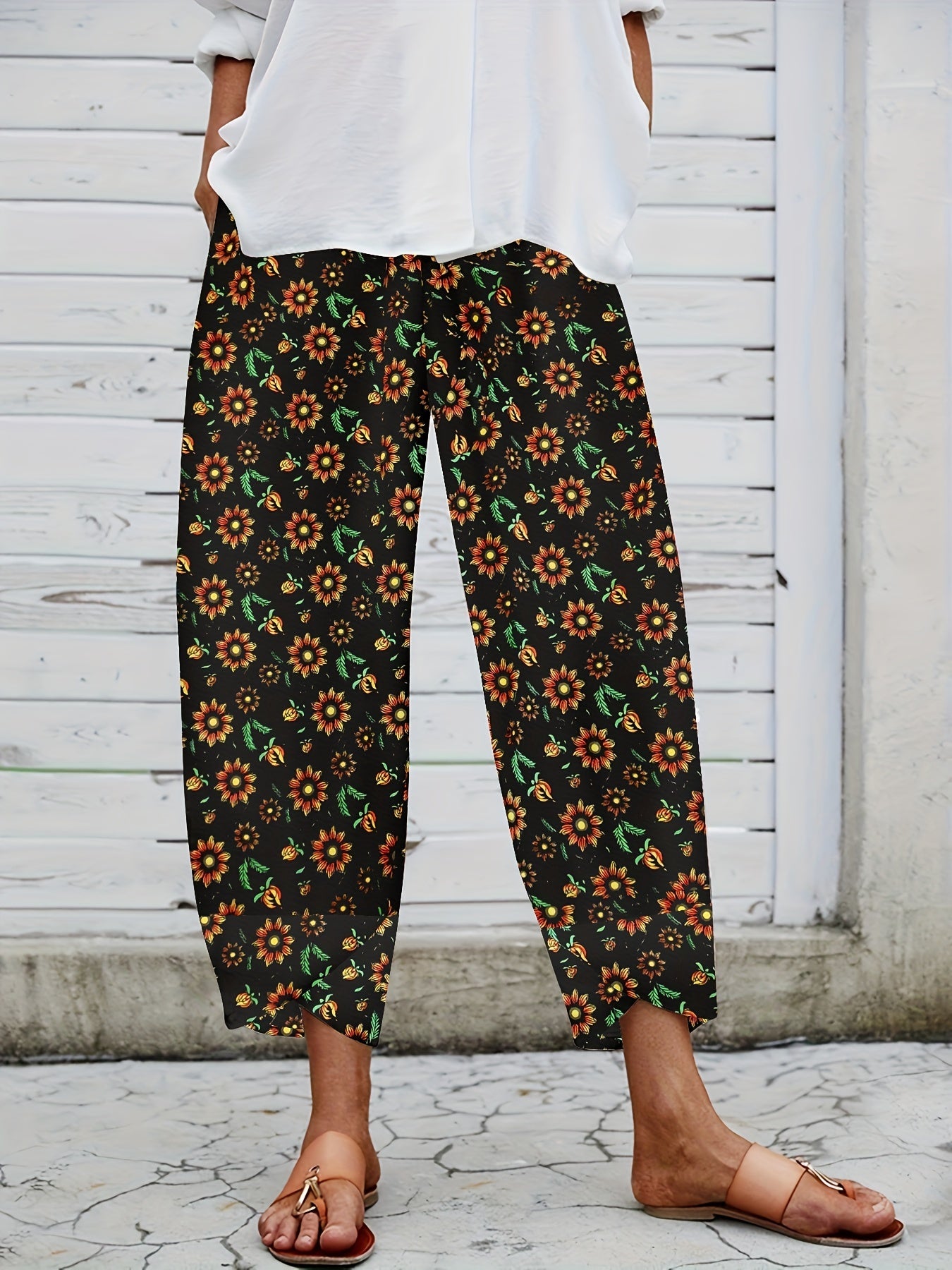 Vintage Floral Print Pants Casual Wide Leg Summer Pants