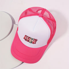 Leopard Print Baseball Cap Rose Red Adjustable Trucker Hat Breathable