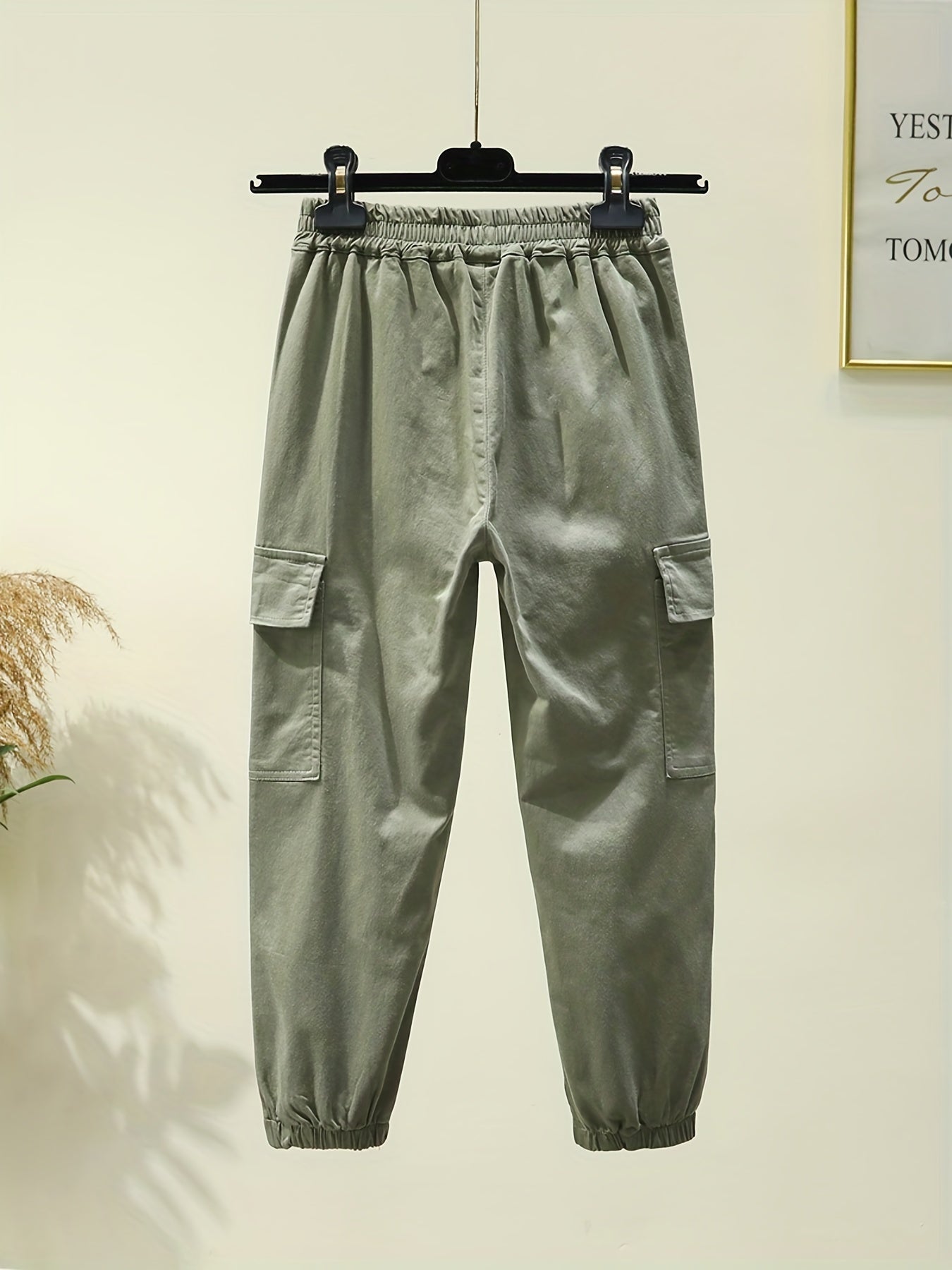 Boys Casual Cotton Cargo Pants Elastic Waist Jogger Pants