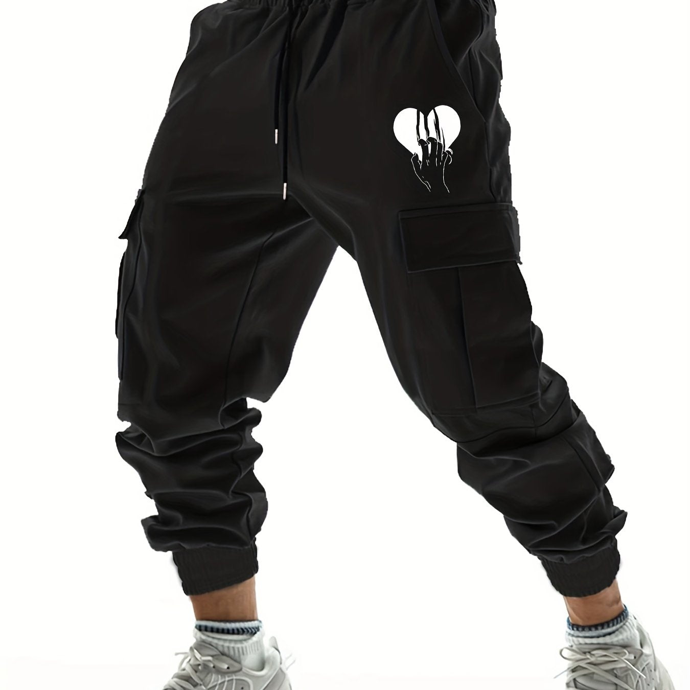 Heart Pattern Cargo Pants with Pockets
