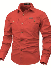 Men's Long Sleeve Cargo Shirt with Pockets for Spring Autumn