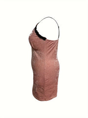 Sexy Nightdress Lace Trim V Neck Bodycon Velvet Cami Sleep Dress