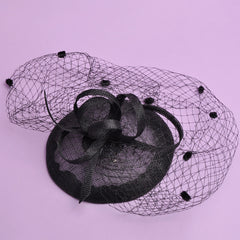 Retro Feather Veil Mesh Flower Hat for Women
