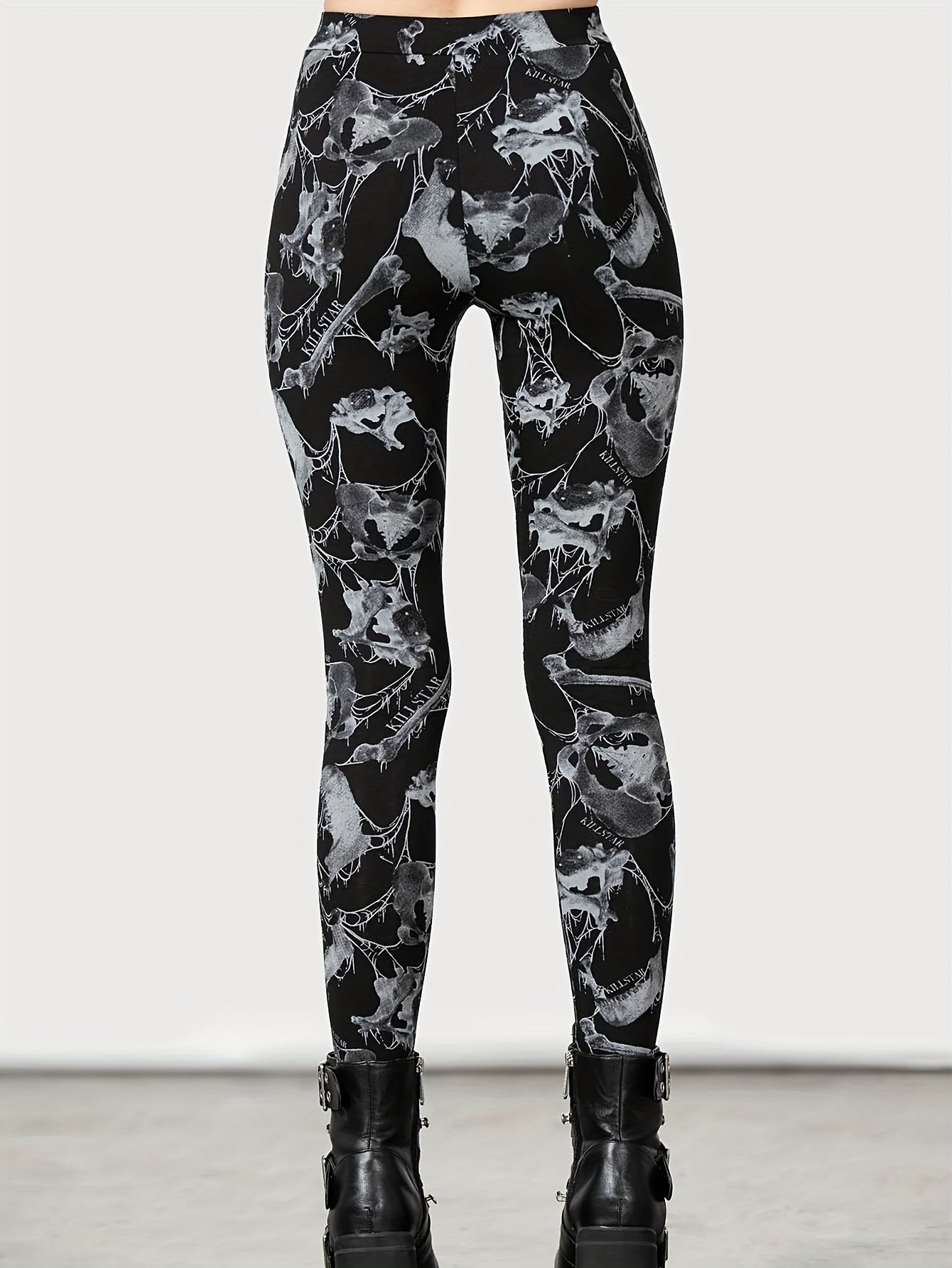 Goth Leggings High Rise Floral Print Skinny Leggings