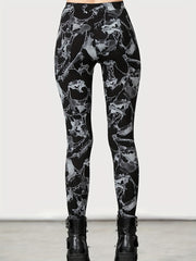 Goth Leggings High Rise Floral Print Skinny Leggings