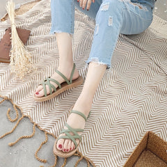 Women's Cross Strap Flat Slides Open Toe Espadrille Beach Sandals