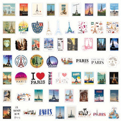 60pcs Paris City Travel Stickers Gouache Style Waterproof Adventure Stickers