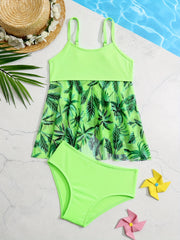 Toddler Girls Coconut Tree Graphic Cami Bikini Tankini Swimsuit