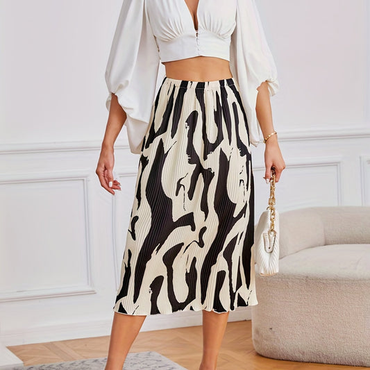 Abstract Print Ribbed Skirts High Waist Midi Skirts