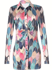 Argyle Print Shirt Dress Long Sleeve Mini Dress Women's Clothing