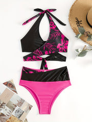 Floral Bikini Set Halter V Neck High Cut Swimsuit