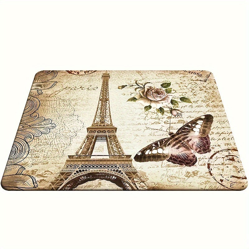Paris Gaming Mouse Pad Eiffel Tower Butterfly Flower Pattern Non Slip