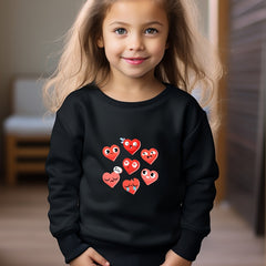 Hearts Print Girls Casual Pullover Sweatshirt Long Sleeve Crew Neck Tops