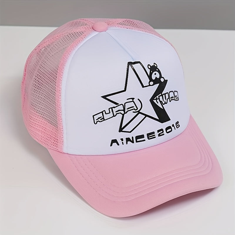 Star Bear Print Baseball Cap Mesh Trucker Hat Lightweight Casual Sports