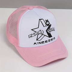 Star Bear Print Baseball Cap Mesh Trucker Hat Lightweight Casual Sports