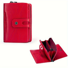 Vintage Leather Wallet for Women Trifold Teal Red