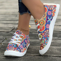 Ethnic Print Canvas Sneakers Lace Up Skate Shoes