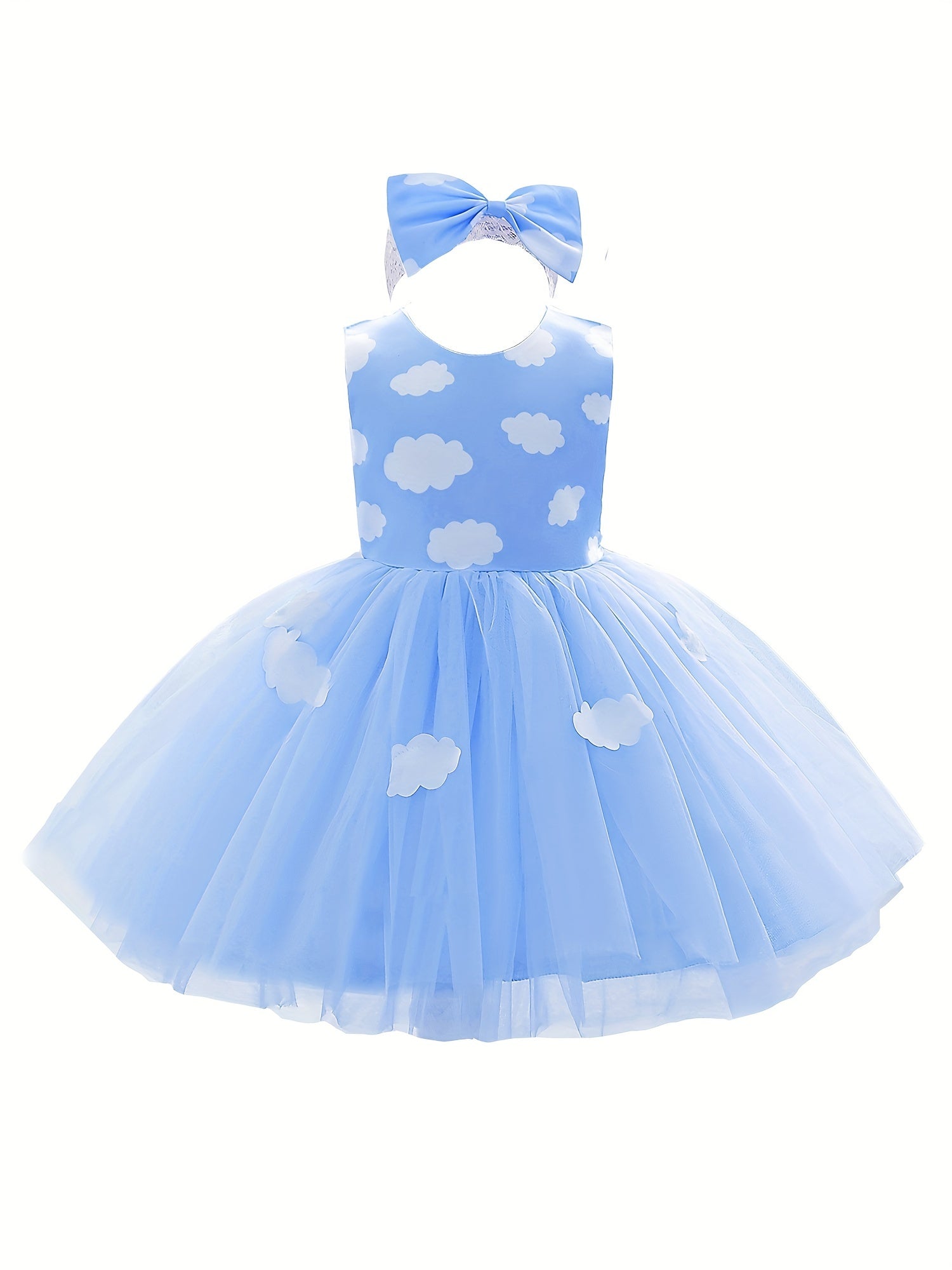 Toddler Girl's Clouds Print Princess Dress & Headband