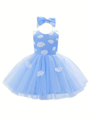 Toddler Girl's Clouds Print Princess Dress & Headband