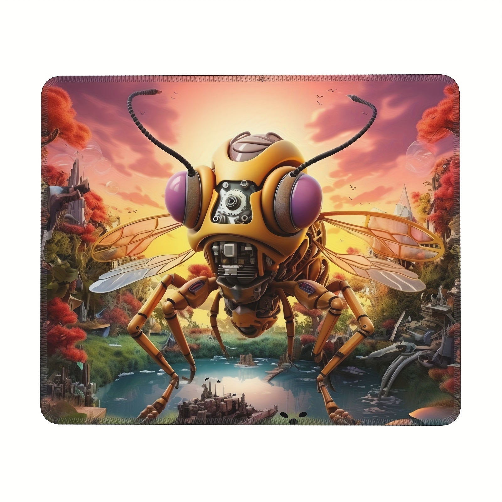 Fly Head Pattern Square Mouse Pad 20x24cm Rubber Border Slide Mouse Pad