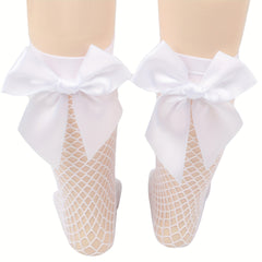 Girls Kids Bowknot Princess Socks Mesh Breathable Fishnet Cotton Socks