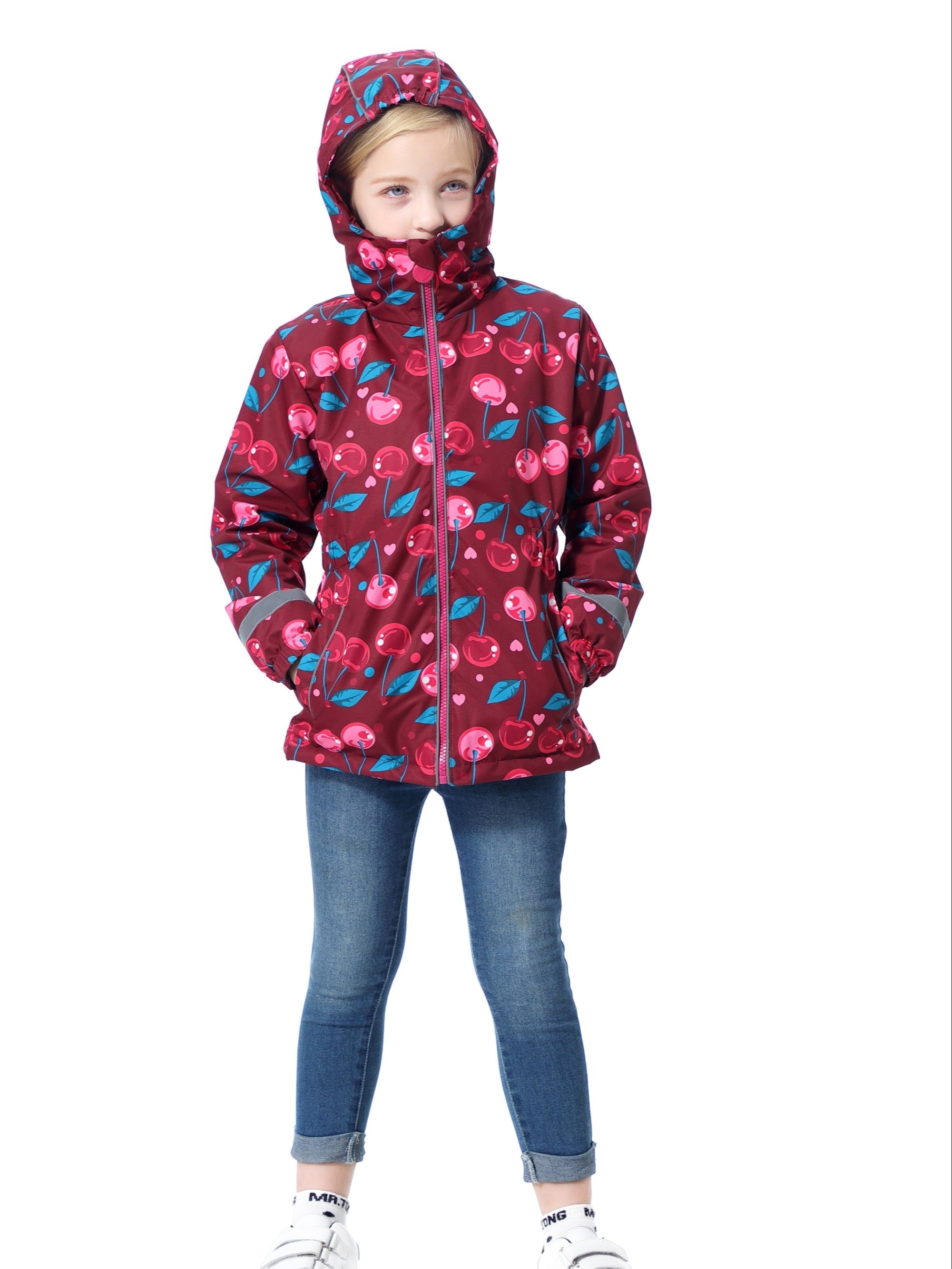 Girls Breathable Lightweight Waterproof Windproof Hooded Jacket