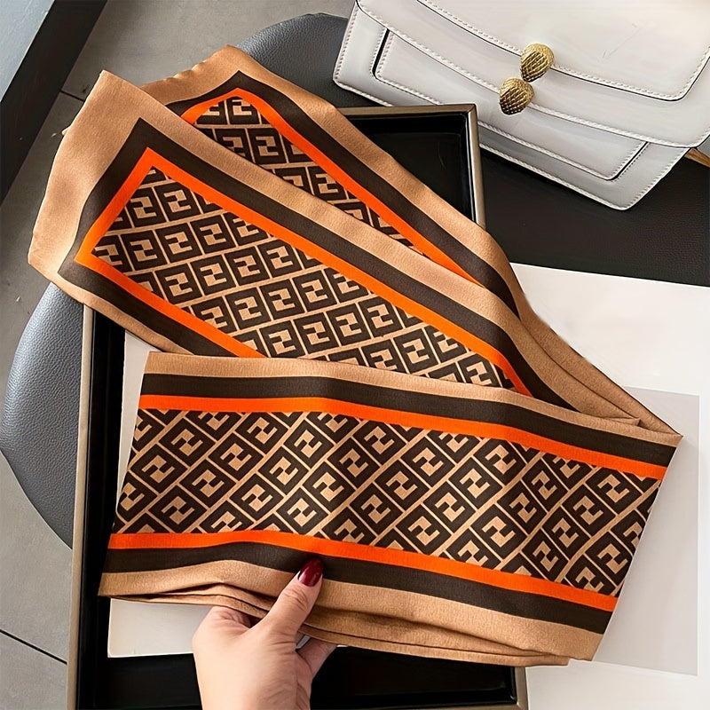 Geometric Print Skinny Silk Scarf Double Layer Neck Tie Ribbon