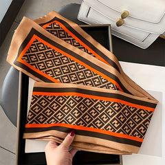 Geometric Print Skinny Silk Scarf Double Layer Neck Tie Ribbon