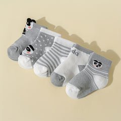 5 Pairs Gray Panda Baby Socks for Your Little Boy