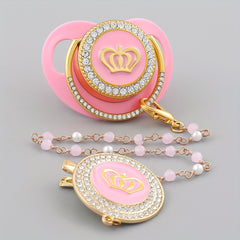 Pink Crown Baby Pacifier Beads Chain Clip