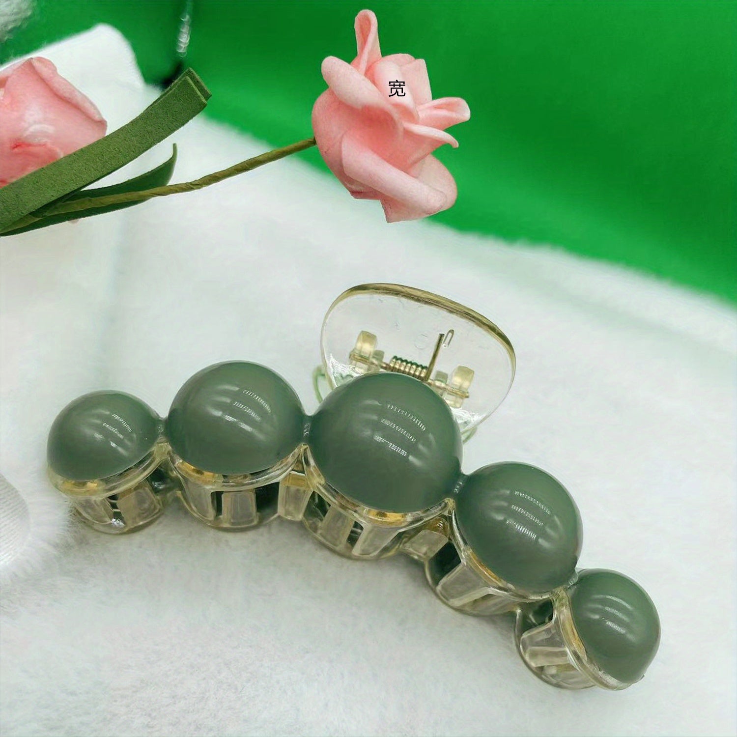 Green Beads Hair Claw Transparent Shark Claw Ponytail Holder Hair Accessories