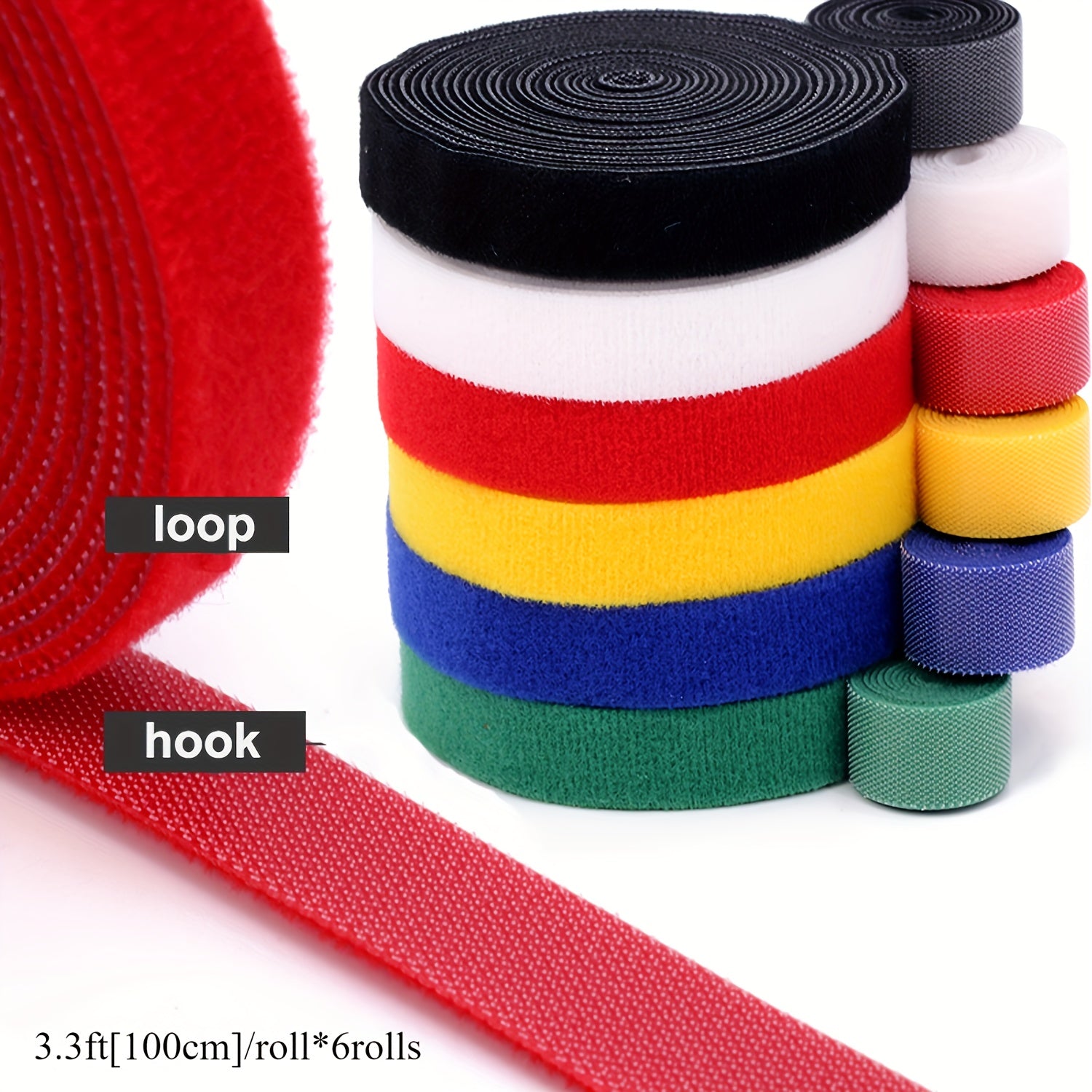 6 Rolls Hook And Loop Straps Reusable Organizer Fastening Tape