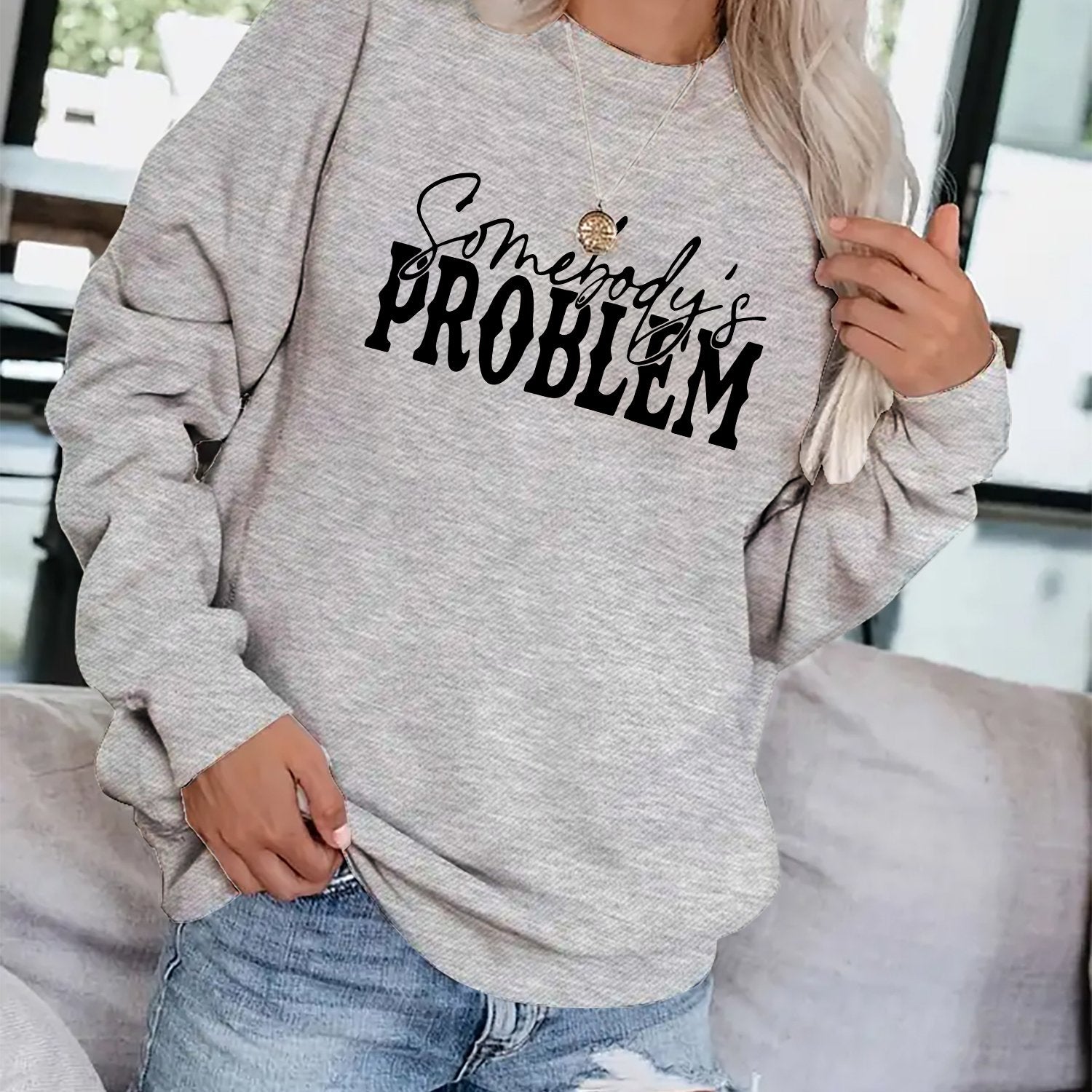 Letter Print Pullover Sweatshirt Crew Neck for Fall & Winter