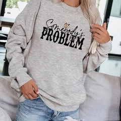 Letter Print Pullover Sweatshirt Crew Neck for Fall & Winter