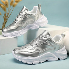 Women's Platform Sneakers Low Top Lace Up Anti-Skid Shoes