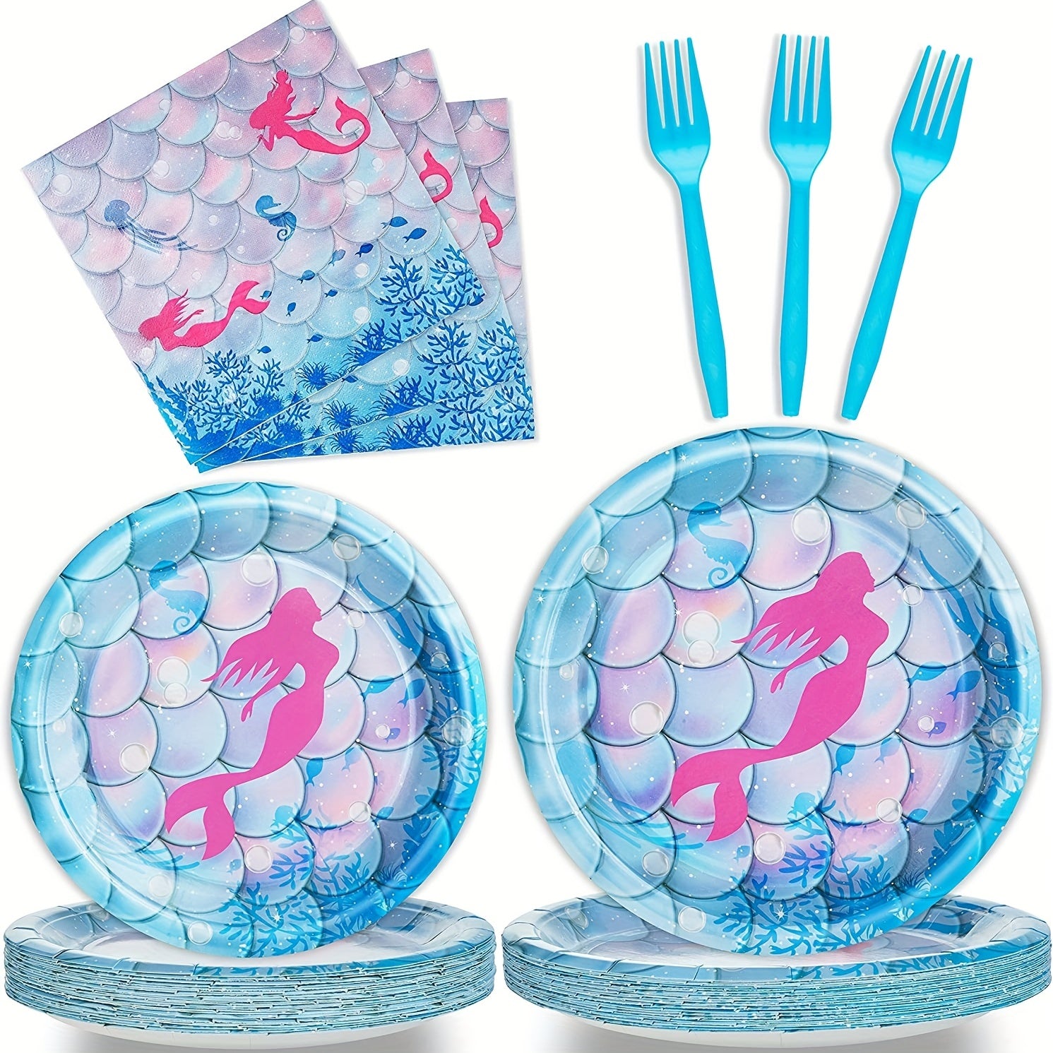 Mermaid Birthday Party Plates Napkins Tableware Set
