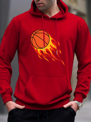 Basketball On Fire Print Hoodie for Men