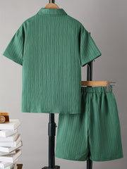 Boys 2pcs Short Sleeve Button Down Shirt & Shorts Set
